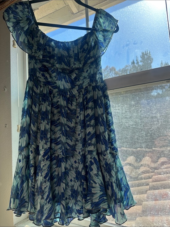 LoveShackFancy Dresses & Skirts - LoveShackFancy 100% Silk Blue Floral Off Shoulder Ruffle Dress Size 1